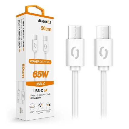 Aligator DATKP55 - USB kabl USB-C / USB-C 65W Power Delivery 0,5m bela