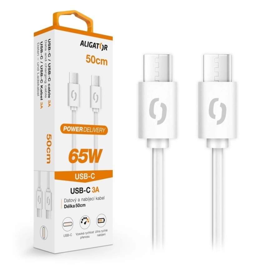 Aligator DATKP55 - USB kabl USB-C / USB-C 65W Power Delivery 0,5m bela