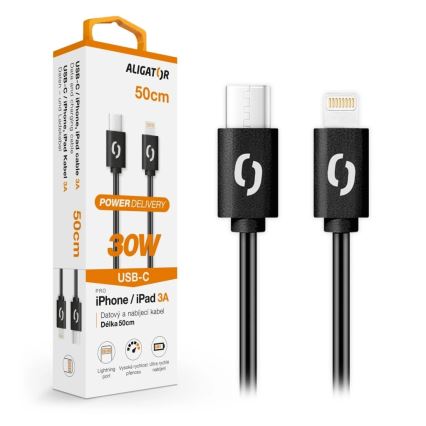 Aligator DATKP56 - USB kabl USB-C / Lightning, 30W Power Delivery, 0,5 m, crni