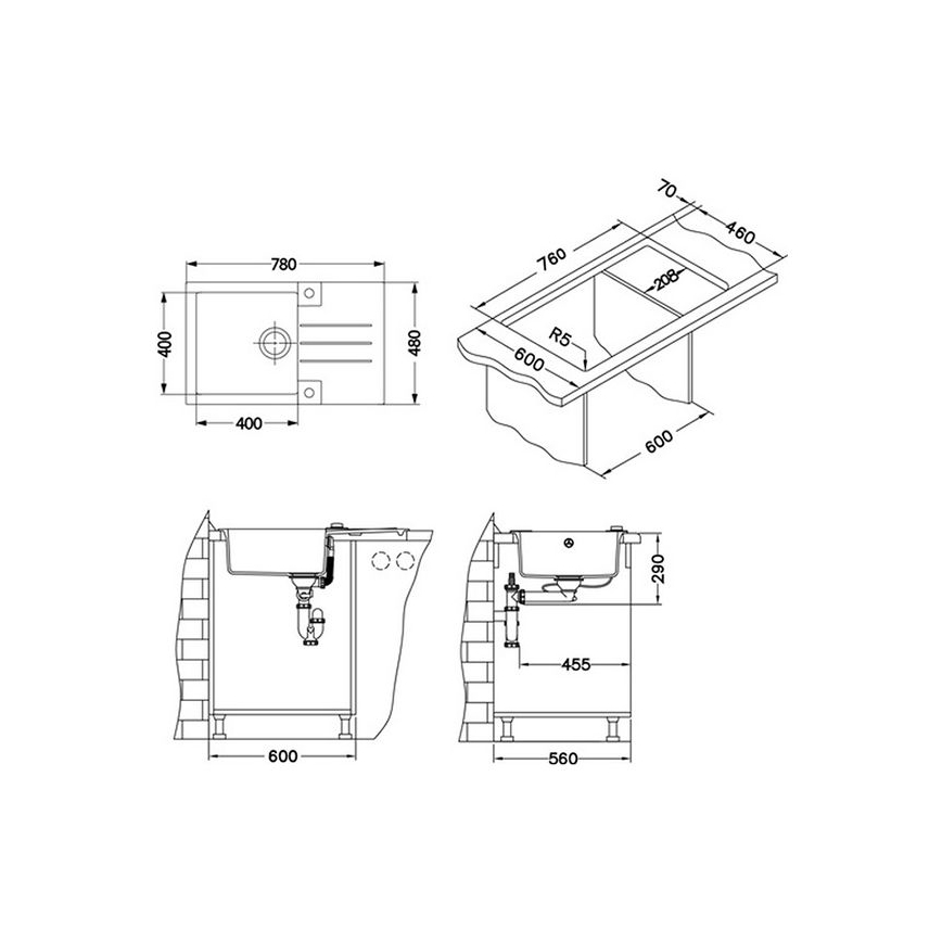 ALVEUS 1090942 - Kuhinjski sudoper ROCK 78x48 cm granit/crna