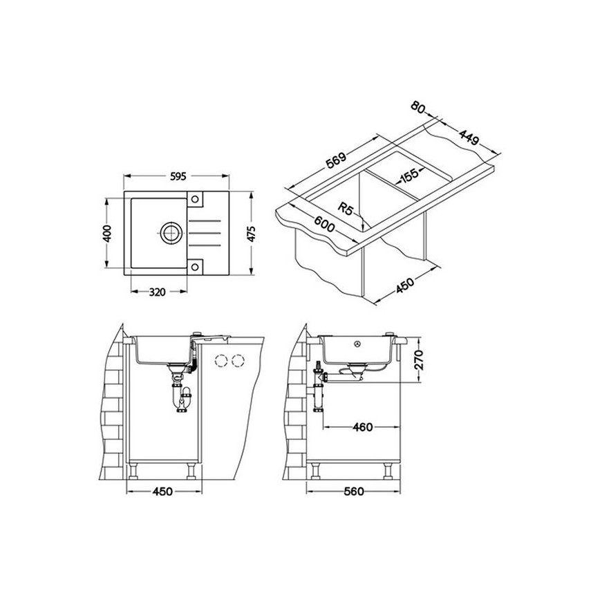 ALVEUS 1090950 - Kuhinjski sudoper ROCK 59,5x47,5 cm granit/bež