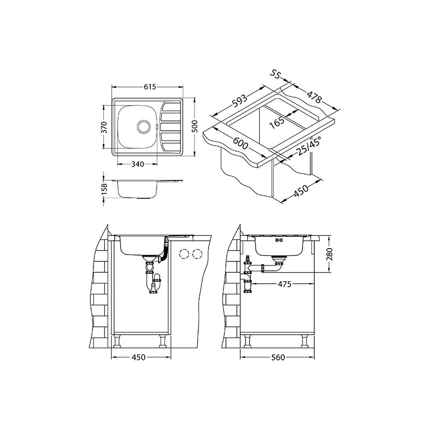ALVEUS 1098940 - Kuhinjski sudoper ZOOM 61,5x50 cm satin, za ugradnju odozgo