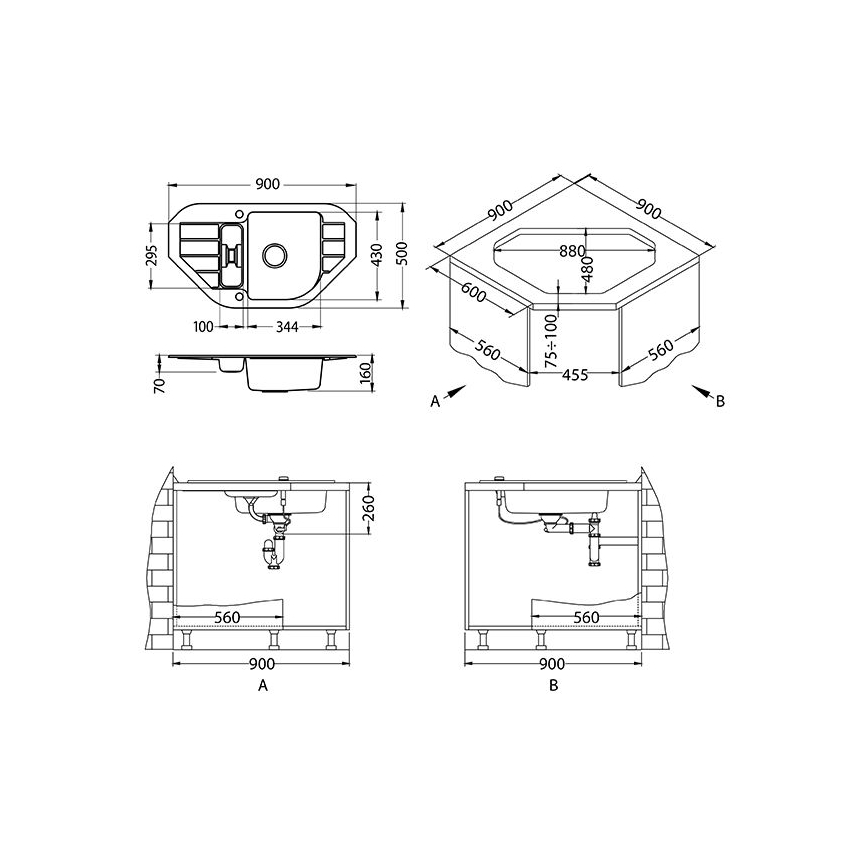 ALVEUS 1100889 - Kuhinjski sudoper NIAGARA 90x50 cm granit/bela