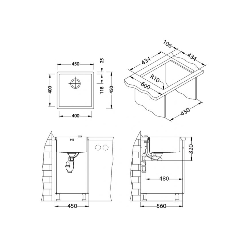 ALVEUS 1103381 - Kuhinjski sudoper QUADRIX 45x45 cm monarch bronza