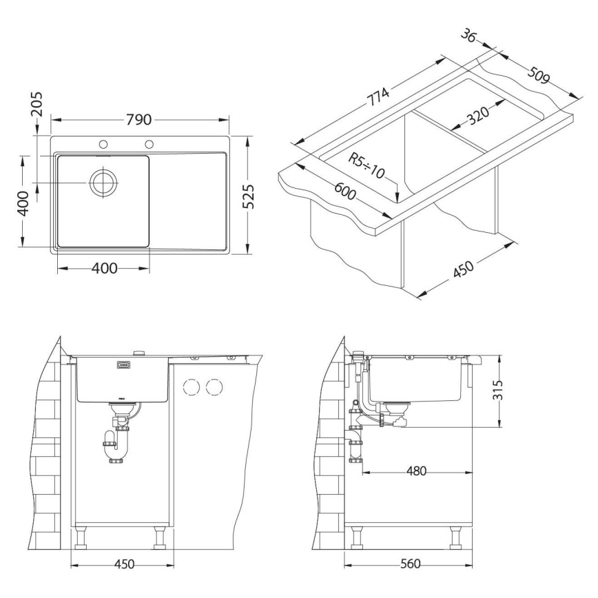 ALVEUS 1103610 - Kuhinjski sudoper PURE 79x52,5 cm satenski, levi