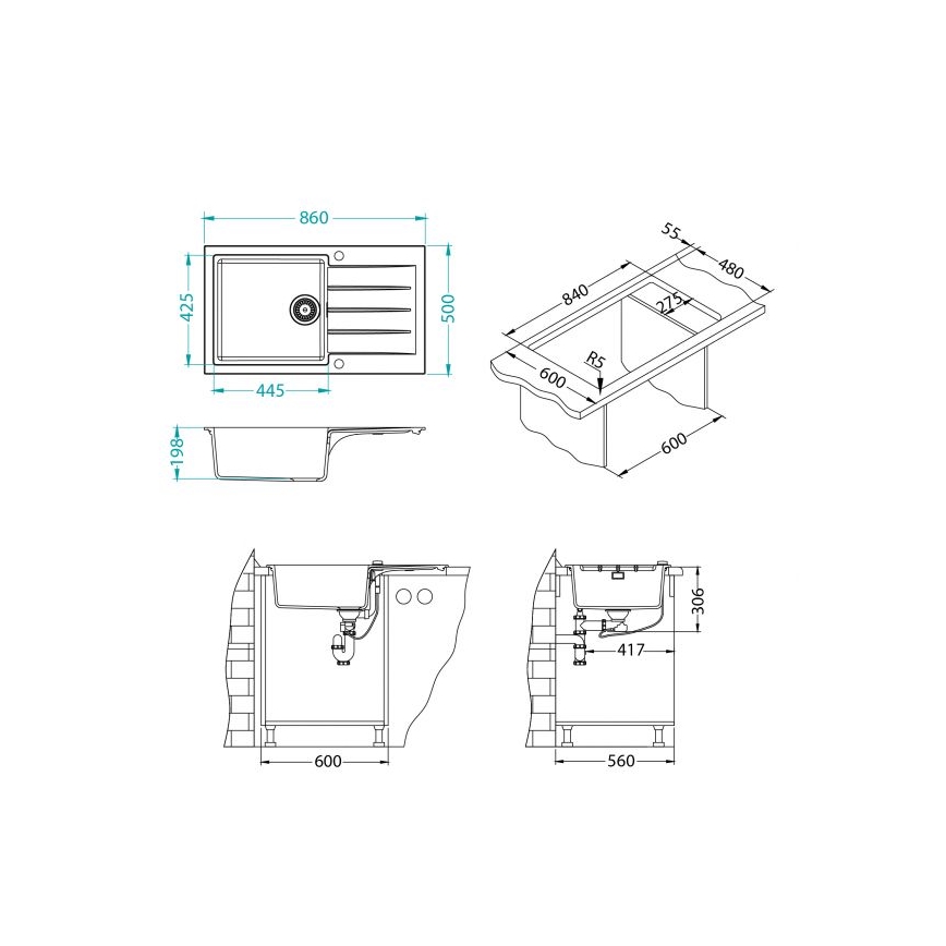 ALVEUS 1132027 - Kuhinjski sudoper CADIT 86x50 cm granit/bela