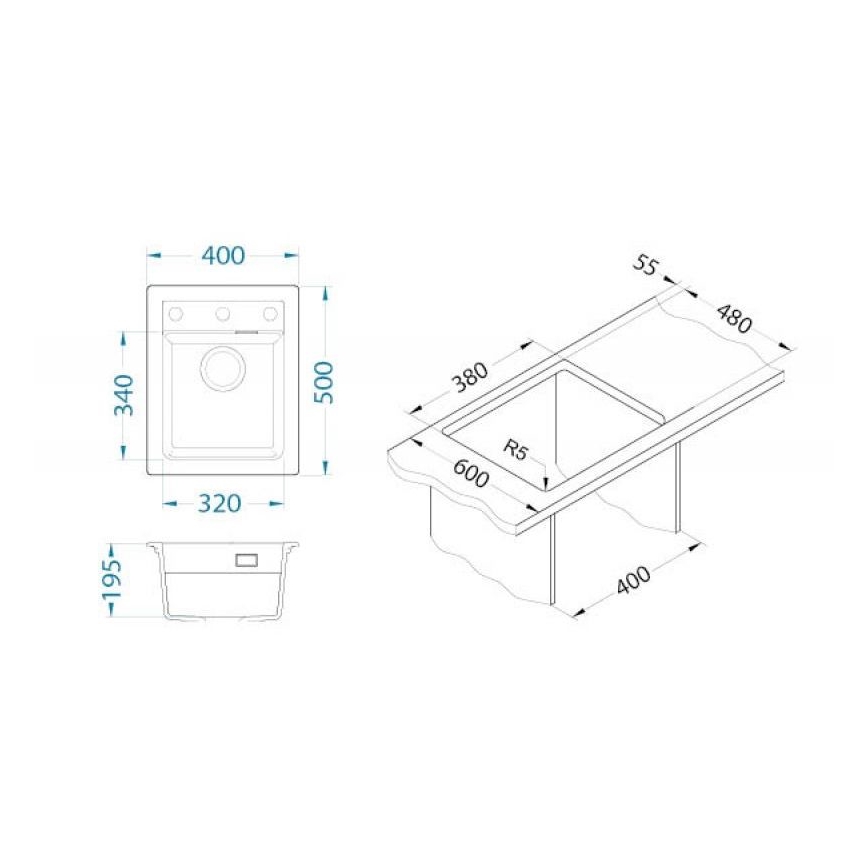 ALVEUS 1139079 - Kuhinjski sudoper ATROX 50x40 cm granit/bela