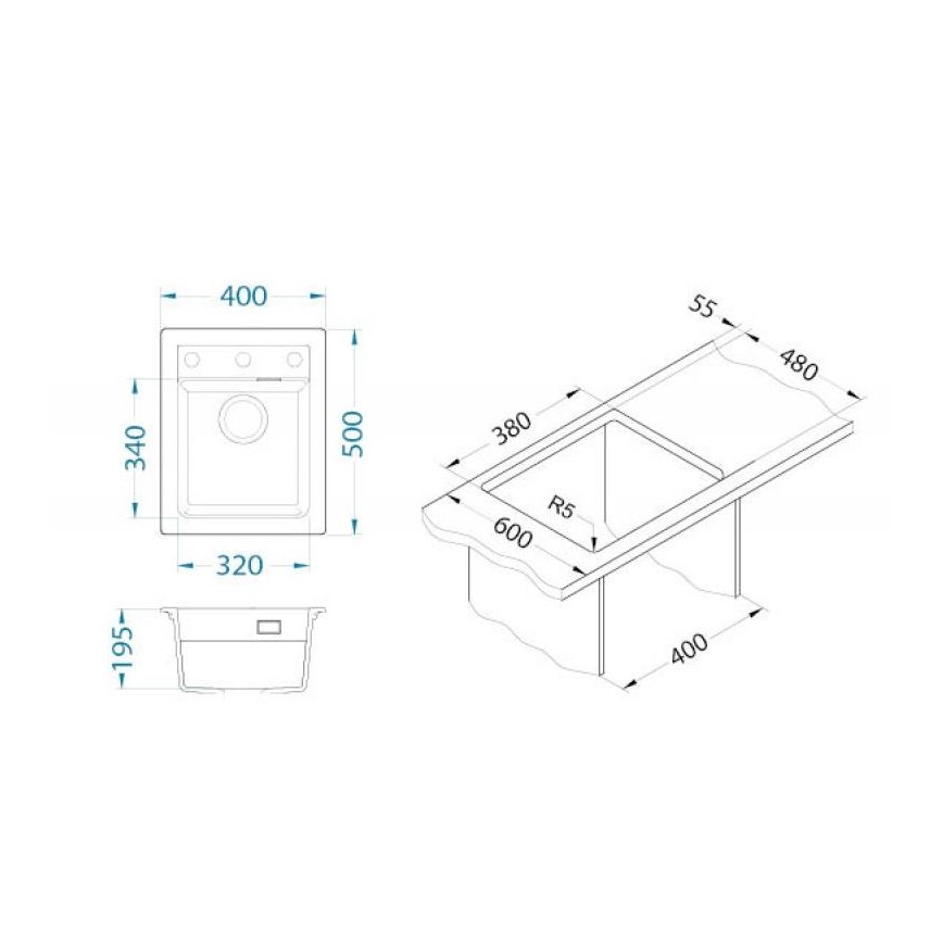ALVEUS 1139771 - Kuhinjski sudoper ATROX 50x40 cm granit/crna