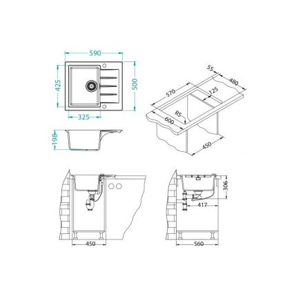 ALVEUS 1148158 - Kuhinjski sudoper CADIT 59x50 cm granit/crna