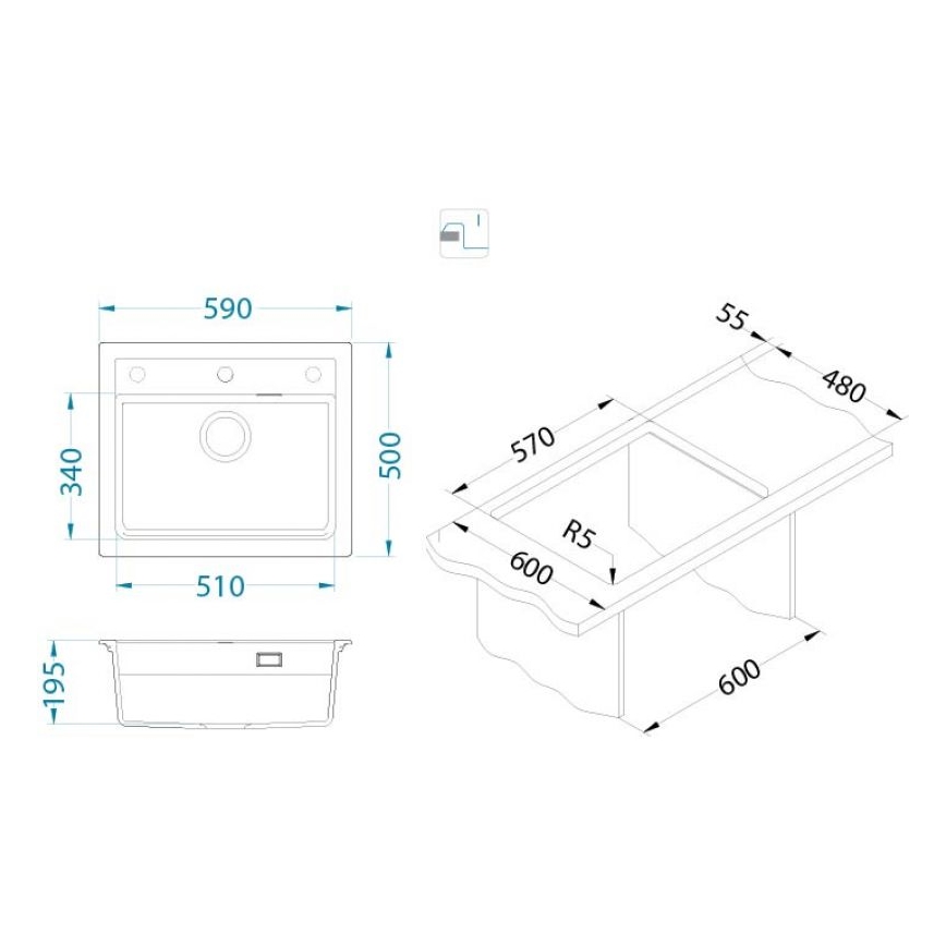 ALVEUS 1148162 - Kuhinjski sudoper ATROX 59x50 cm granit/crna