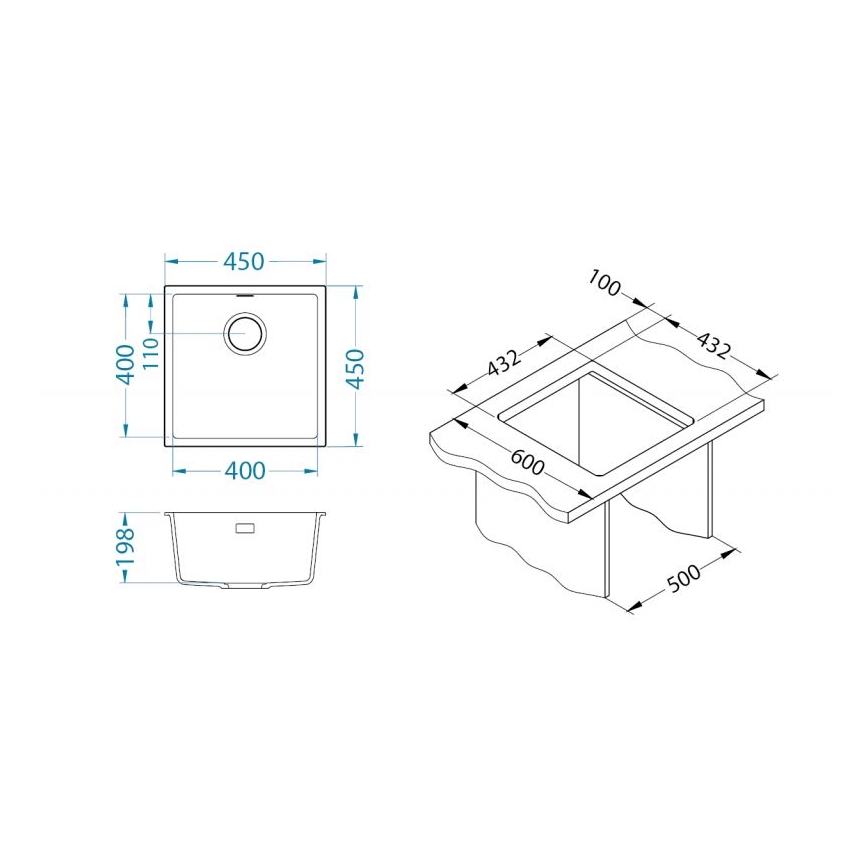 ALVEUS 1150047 - Kuhinjski sudoper OMNI 45x45 cm granit/bež