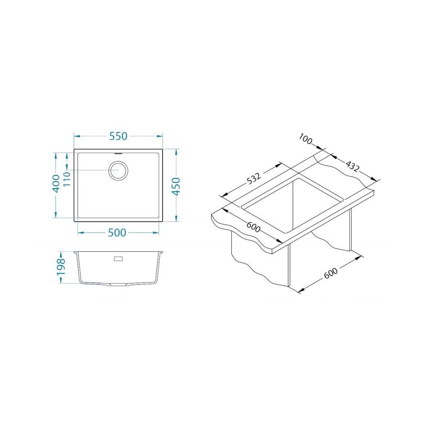ALVEUS 1150051 - Kuhinjski sudoper OMNI 55x45 cm granit/bela