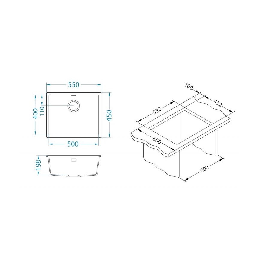 ALVEUS 1150057 - Kuhinjski sudoper OMNI 55x45 cm granit/crna
