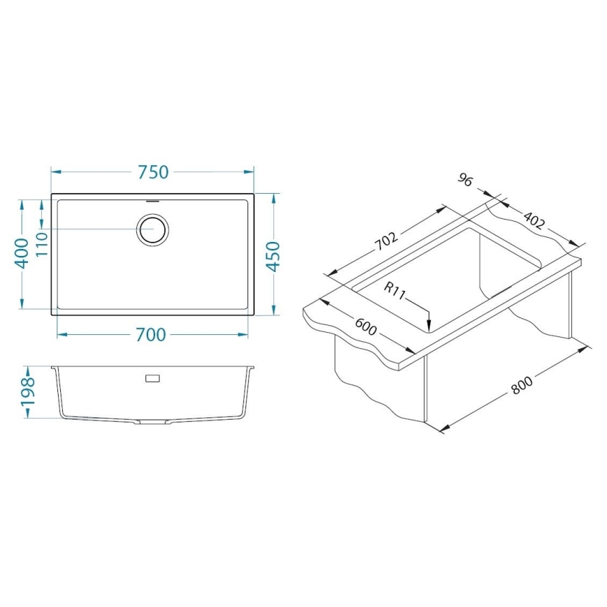 ALVEUS 1150058 - Kuhinjski sudoper OMNI 75x45 cm granit/bela