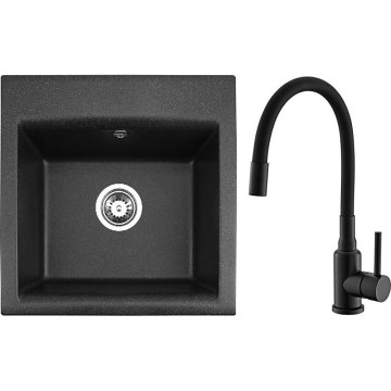 ALVEUS SETA23193 - Kuhinjski sudoper ATROX 50x50 cm + kuhinjska slavina sa fleksibilnim izlivom MINTAS 34 cm granit/mat crna