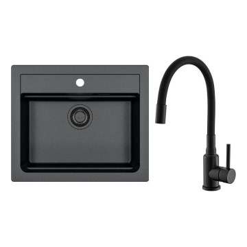 ALVEUS SETA23228 - Kuhinjski sudoper ATROX 59x50 cm + kuhinjska slavina sa fleksibilnim izlivom MINTAS 34 cm granit/mat crna