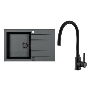 ALVEUS SETA23231 - Kuhinjski sudoper CADIT 79x50 cm + kuhinjska slavina sa fleksibilnim izlivom MINTAS 34 cm granit/mat crna