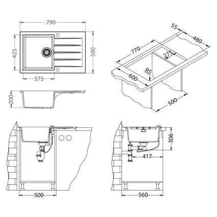 ALVEUS SETA23231 - Kuhinjski sudoper CADIT 79x50 cm + kuhinjska slavina sa fleksibilnim izlivom MINTAS 34 cm granit/mat crna