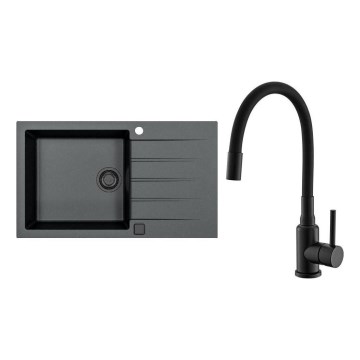 ALVEUS SETA23232 - Kuhinjska sudopera CADIT 86x50 cm + sudoperska baterija sa fleksibilnim vratom MINTAS 34 cm granit/mat crna