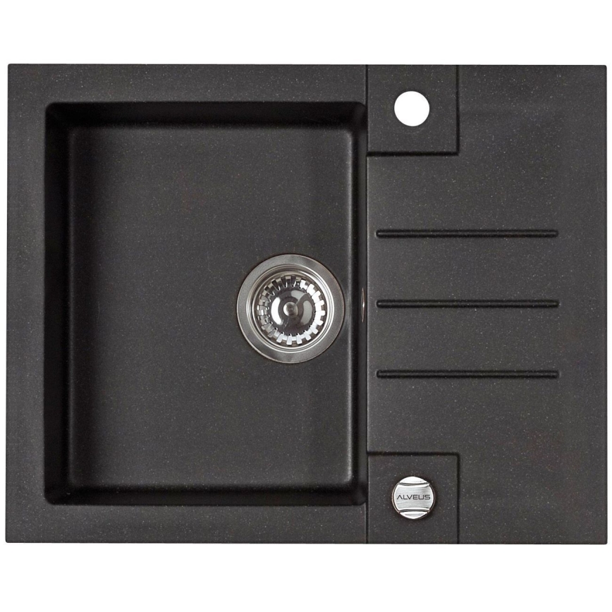 ALVEUS SETA23236 - Kuhinjski sudoper ROCK 59,5x47,5 cm + slavina za sudoper sa fleksibilnim izlivom MINTAS 34 cm granit/mat crna