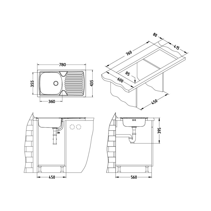 ALVEUS SETA259 - Kuhinjski sudoper BASIC 78x43,5 cm + kuhinjska slavina RIVIERA 14,8 cm satinski/sjajni hrom