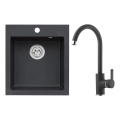 ALVEUS SETA737 - Kuhinjski sudoper CORTINA 50x45 cm + slavina za sudoperu sa fleksibilnim izlivom TONIA 29,5 cm granit/mat crna