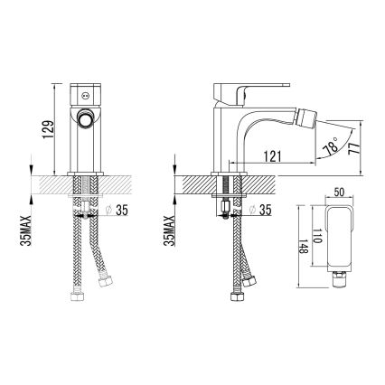 Aqualine - Baterija za bide FACTOR, sjajni hrom