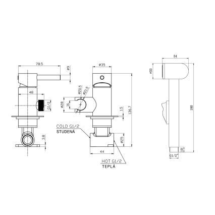Aqualine - Baterija za bide sa tušem za podžbuknu ugradnju, mat crna
