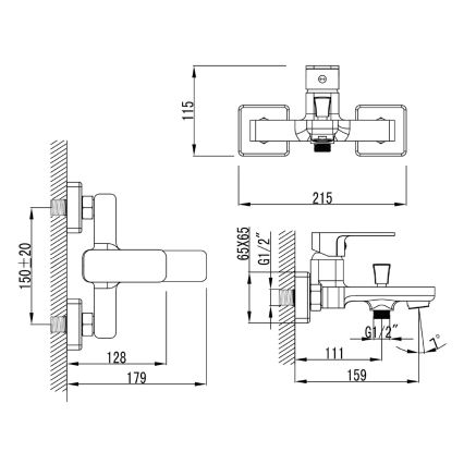 Aqualine - Baterija za kadu FACTOR sjajni hrom