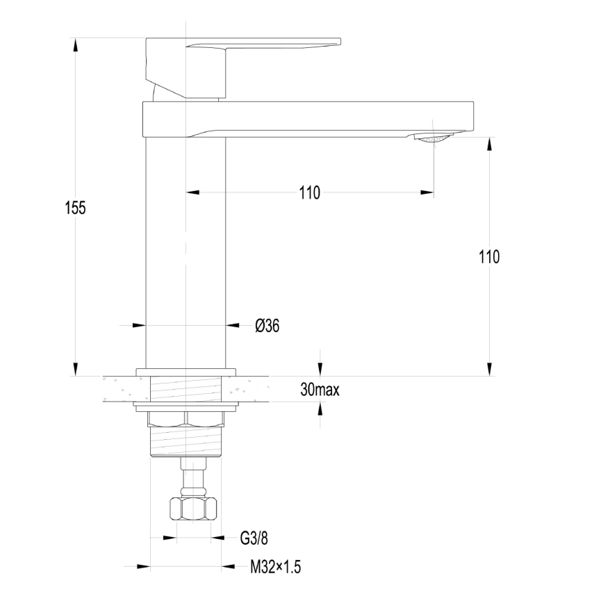 Aqualine - Baterija za umivaonik DAPHNE 15,5 cm, sjajni hrom