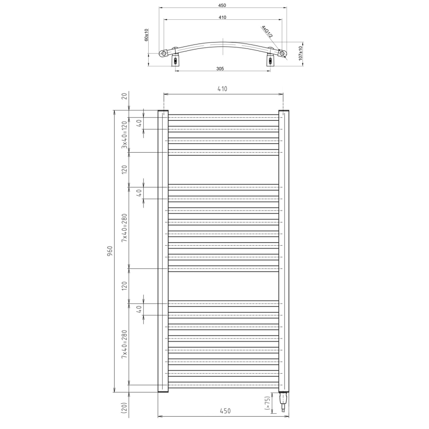 Aqualine - Električni kupatilski radijator ORBIT-E 300W 96x45 cm beo okrugli