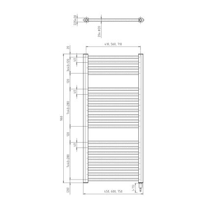 Aqualine - Električni radijator za kupatilo DIRECT-E 300W 96x45 cm mat crne boje