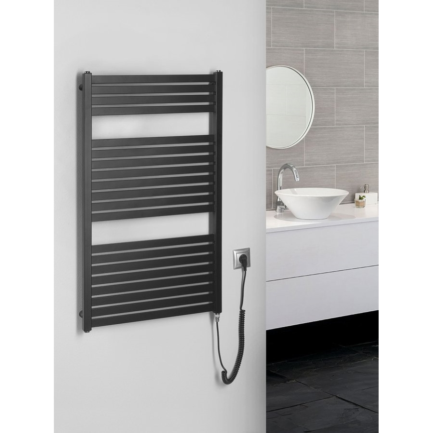 Aqualine - Električni radijator za kupatilo TONDI-E 400W 97x60 cm mat crni
