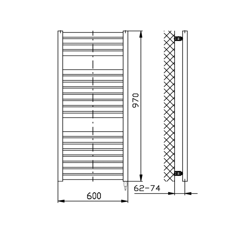 Aqualine - Električni radijator za kupatilo TONDI-E 400W 97x60 cm mat crni