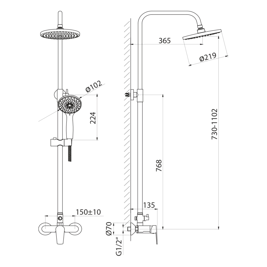 Aqualine - Komplet za tuš LOTTA sjajni hrom
