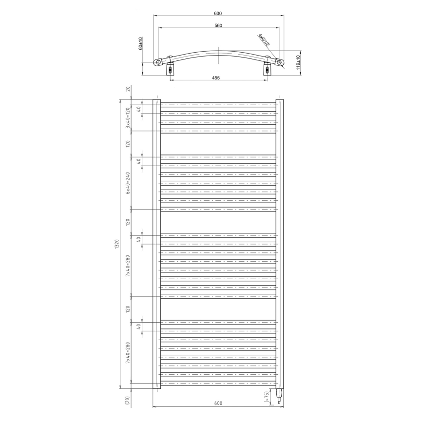 Aqualine - Kupaonski električni okrugli radijator ORBIT-E 600W 132x60 cm, beli