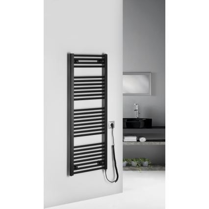 Aqualine - Električni radijator za kupatilo DIRECT-E 400W/230V, 132 cm, mat crne boje, ravan