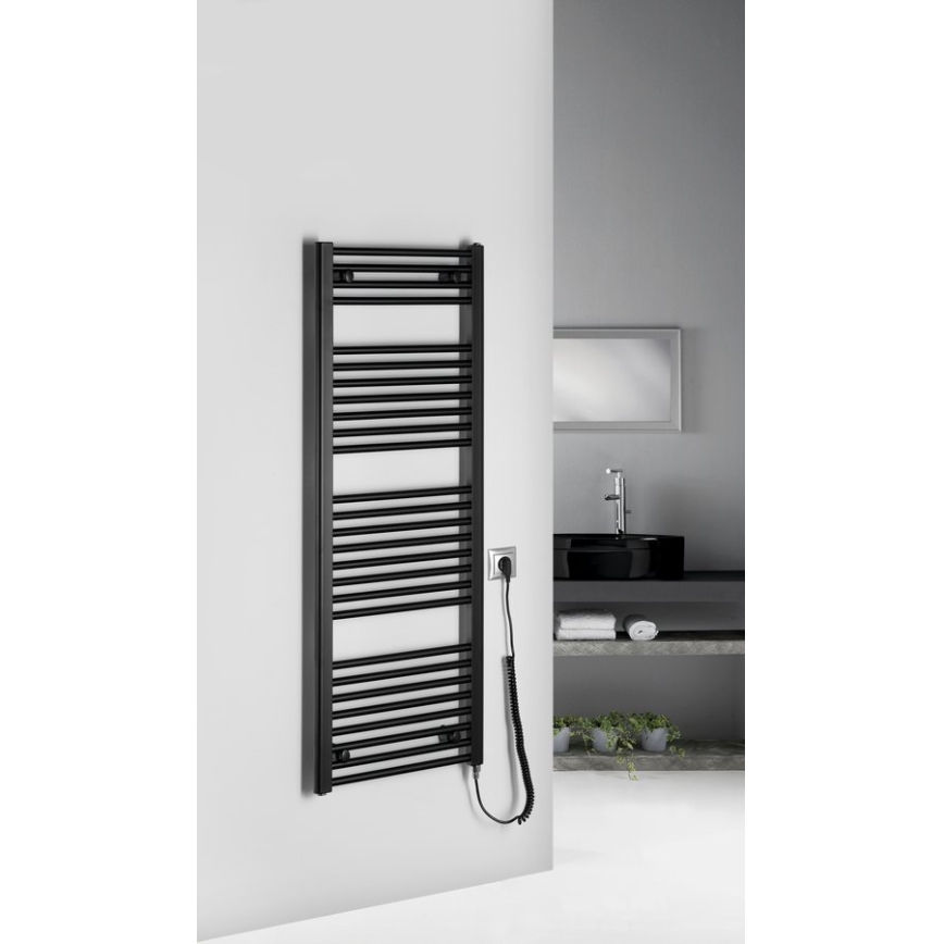 Aqualine - Električni radijator za kupatilo DIRECT-E 400W/230V, 132 cm, mat crne boje, ravan