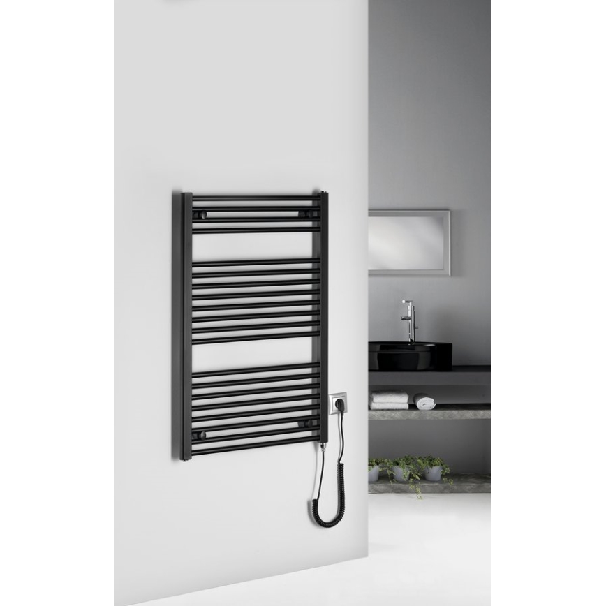 Aqualine - Kupatilski električni radijator DIRECT-E 400W/230V, 96 cm, mat crne boje, ravan