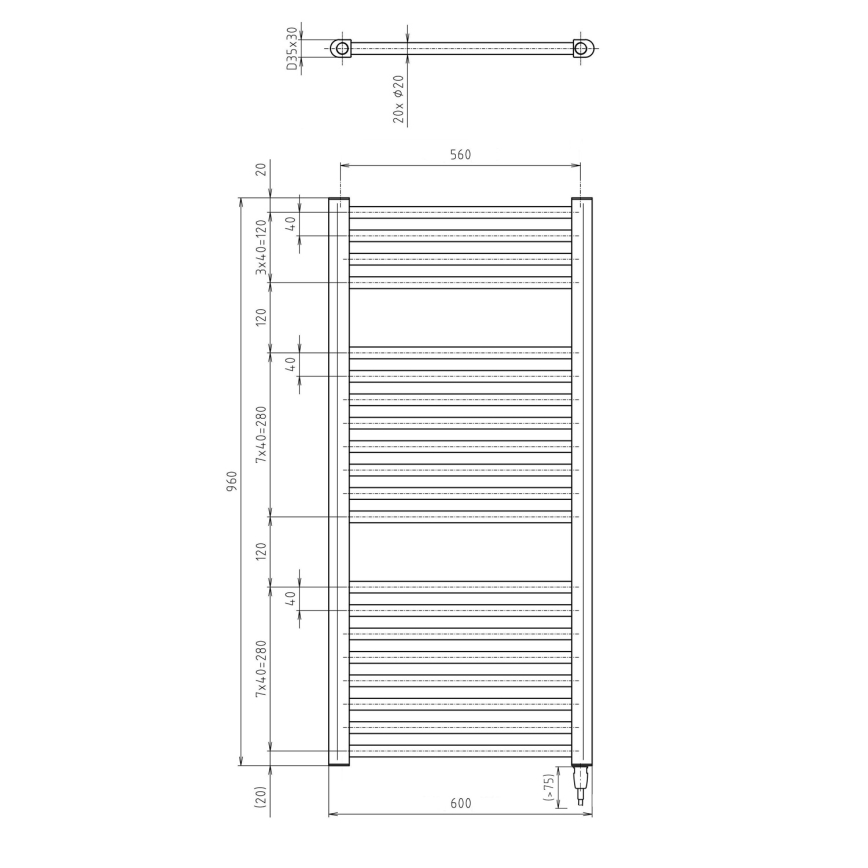 Aqualine - Kupatilski električni radijator DIRECT-E 400W 96x60 cm mat crne boje