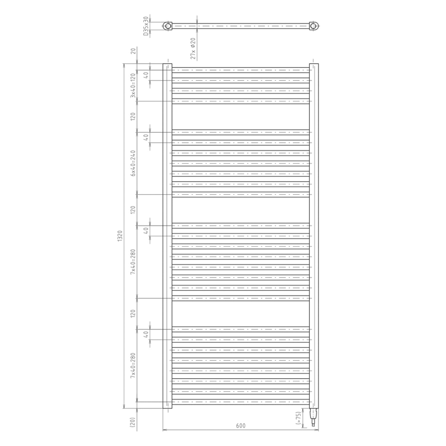 Aqualine - Kupatilski električni radijator DIRECT-E 600W 132x60 cm mat crne boje