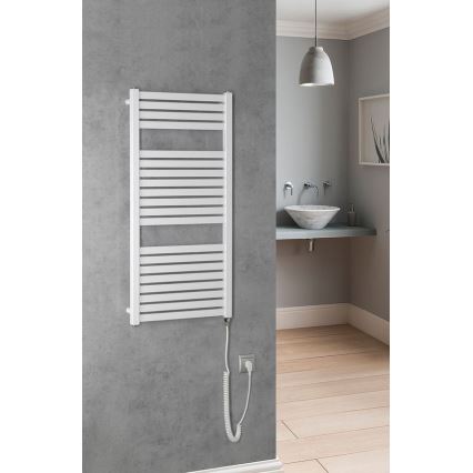 Aqualine - Električni radijator za kupatilo TONDI-E 300W/230V 97 cm, beo, ravan