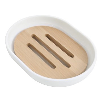 Aqualine - Posuda za sapun SNOW bela/bambus