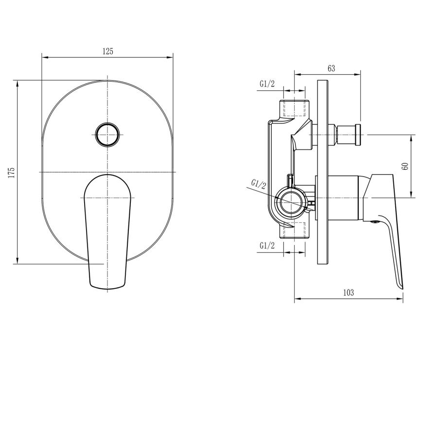 Aqualine - Tuš baterija za podžbuknu ugradnju LOTTA mat crna