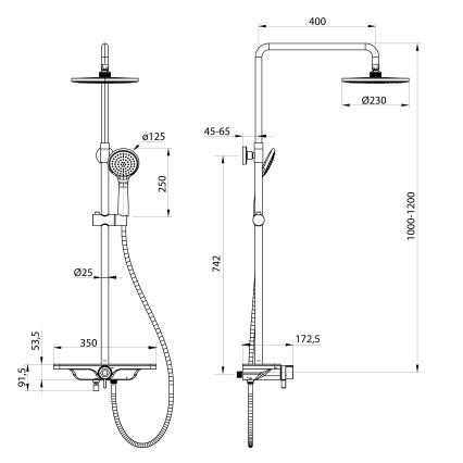 Aqualine - Tuš set sa baterijom ARONA, mat crna