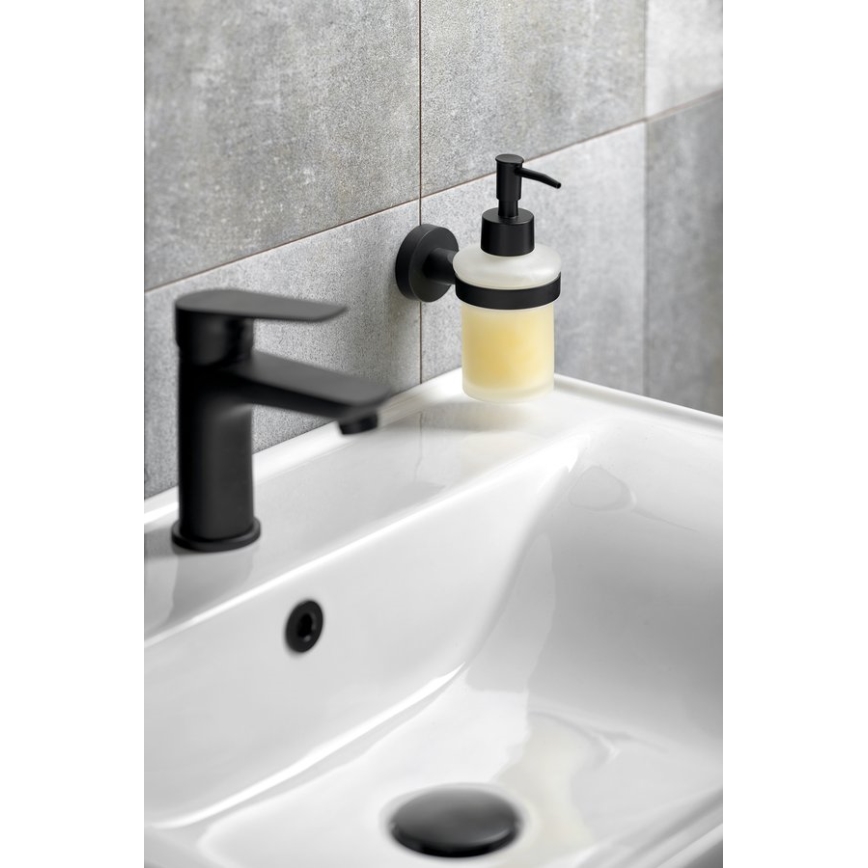 Aqualine - Zidni dozator sapuna SAMBA 150 ml mlečno staklo/mat crne boje