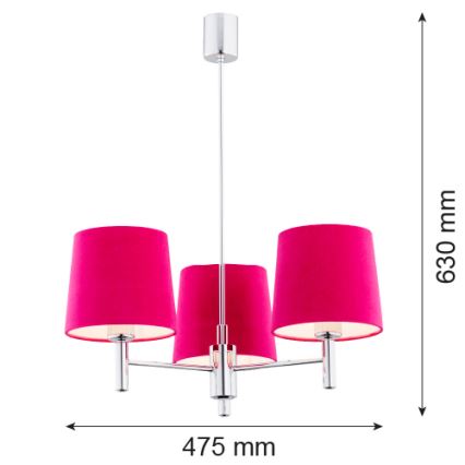 Argon 1382 - Luster na šipci BOLZANO 3xE27/15W/230V ružičasta/sjajni hrom
