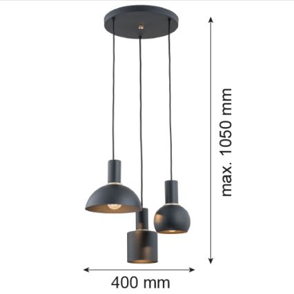 Argon 1472 - Luster na sajli SINES 3xE27/15W/230V crna