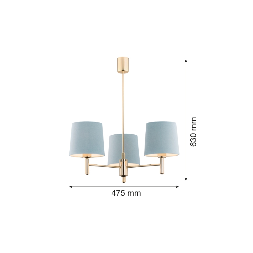 Argon 1484 - Luster na šipci PONTE 3xE27/15W/230V plava/mesing