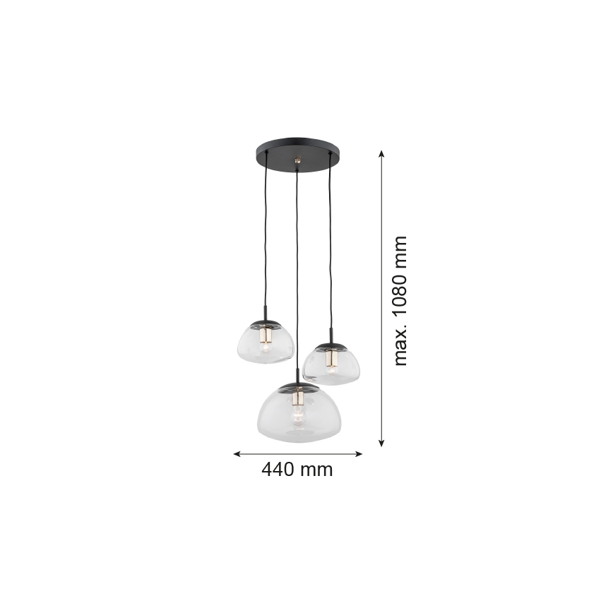 Argon 1492 - Luster na sajli TRINI 3xE27/15W/230V crna